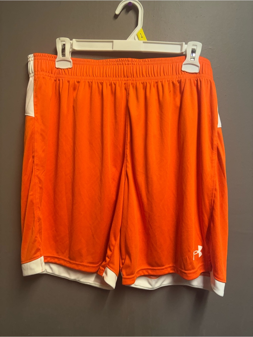 Under Armour Bright Orange Men's Athletic Shorts with White Trim
